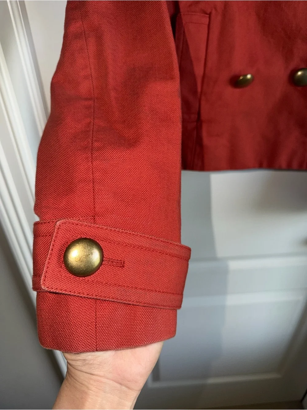 J.Crew Cropped Peacoat Jacket Size 6 Red Orange Cotton Double Breasted Preppy - Picture 3 of 6